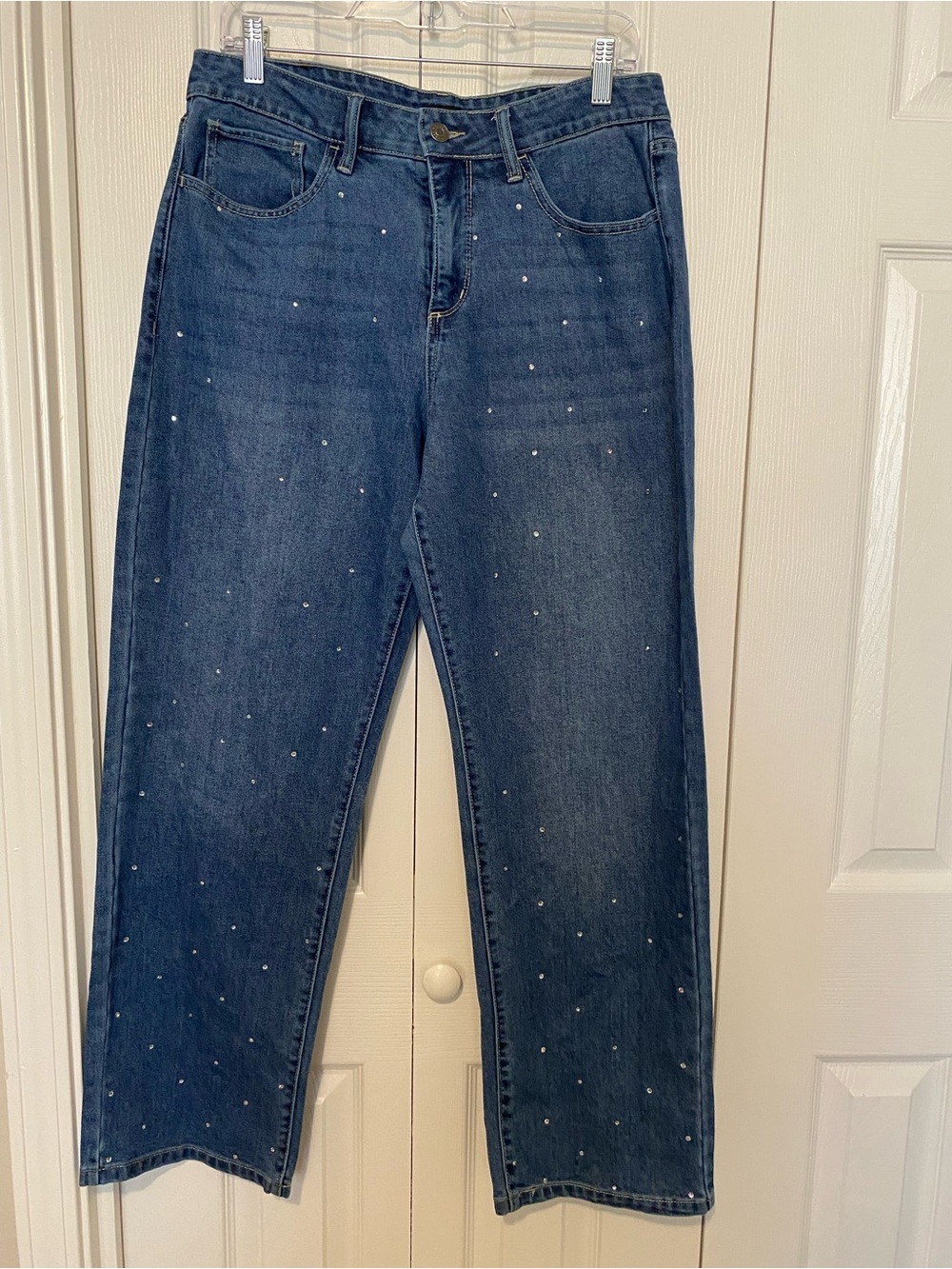 Express Dark Blue Boyfriend Jeans with Scattered Metallic Studs
